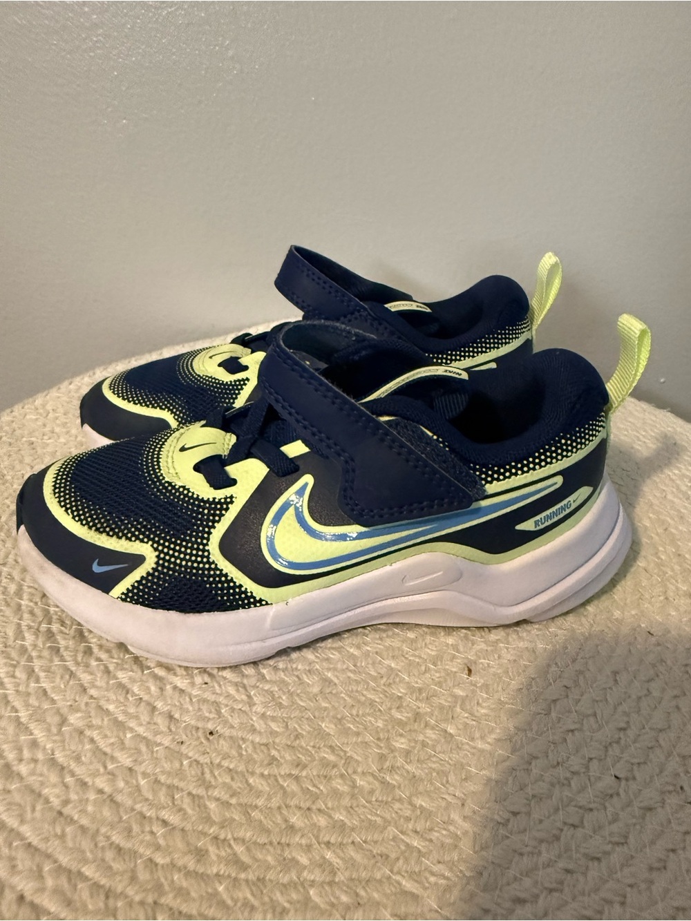 Nike Kids Navy and Neon Yellow Athletic Sneakers